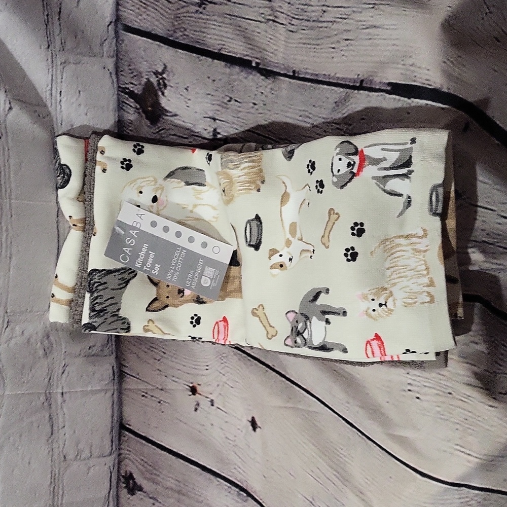 Casaba Kitchen Towel Set Dogs  Set of 3 NWT